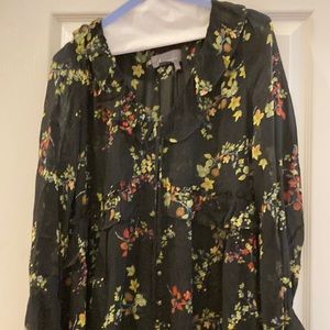 Anthropologie black floral sheer tunic
